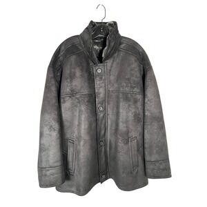 Britches Brown Grey Faux Shearling Fur Suede Jacket Dress Overcoat Men's 3X Tall